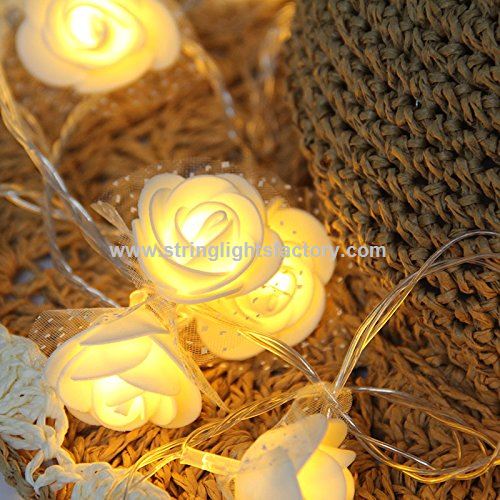 Promotional Battery Operated 15 Ft 30 Led White Rose Flower