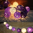 Purple Rattan Ball Handmade String Lights 30pcs Rattan Ball Battery Operated Decorative Lights