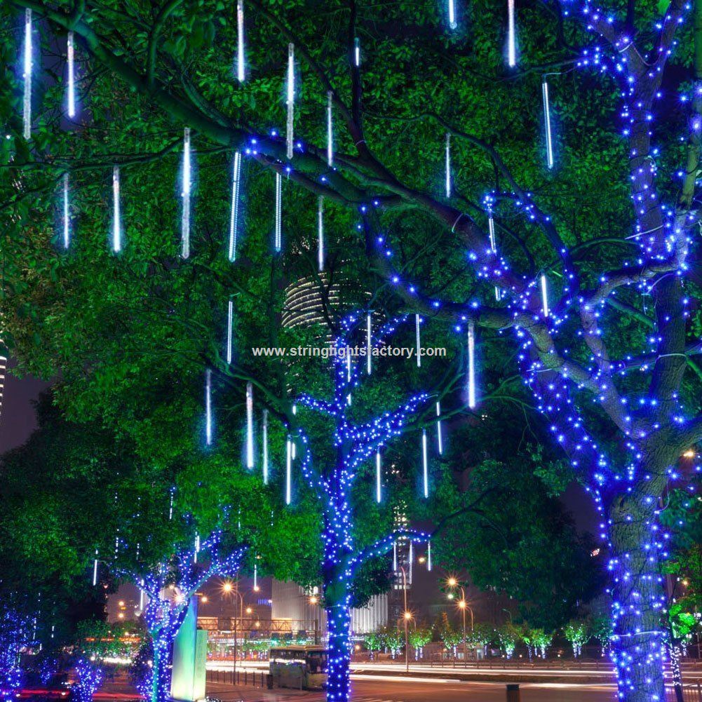 Blue Color Meteor Shower Rain Lights 144LEDs 30CM 8pcs Tubes USB and Battery Powered Wedding Lights