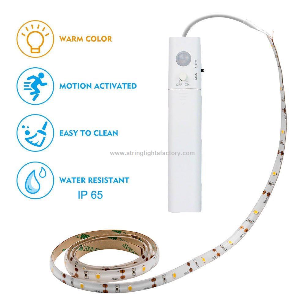 Motion Activated Warm White LED Strip Light Water Resistant LED Light Strip 1M LED Strip Light