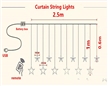 USB Port Star Curtain Lights 2M Length 138LEDs Fairy 12Stars String Lights