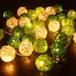 2M 14.7FT 30Warm White LEDs Green Rattan Globe Ball String Lights
