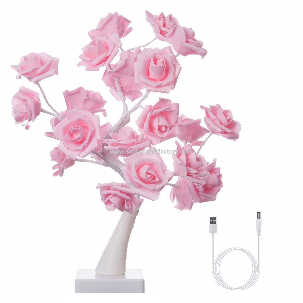 Table Lamp Rose Tree Lamp with AC Adapter Flexible Pink Flower Desk Lamp
