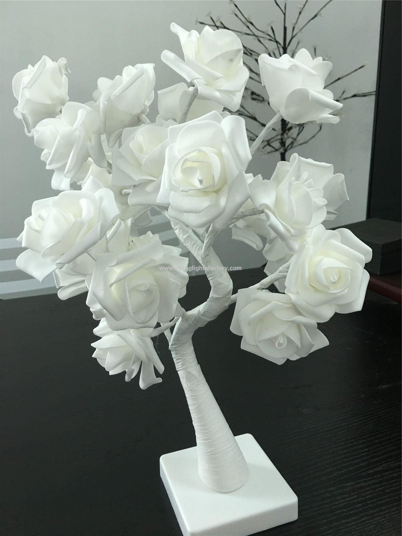 White Rose Flower Lamp 24Warm White LEDs Desk Lamp Adjustable Rose Hand Warraped