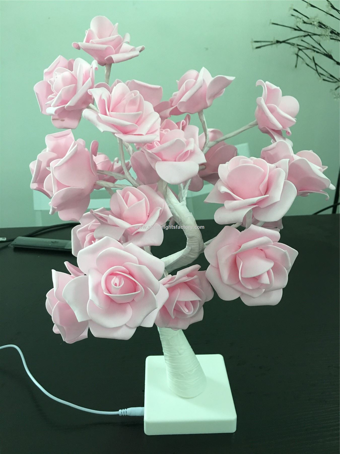 Pink Rose Table Light Battery Operated Night Lights Warm White Desk Lamp