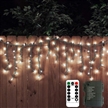Fairy Curtain Lights Garden Icicle Lights, Battery Powered 102 Led Outdoor String Light