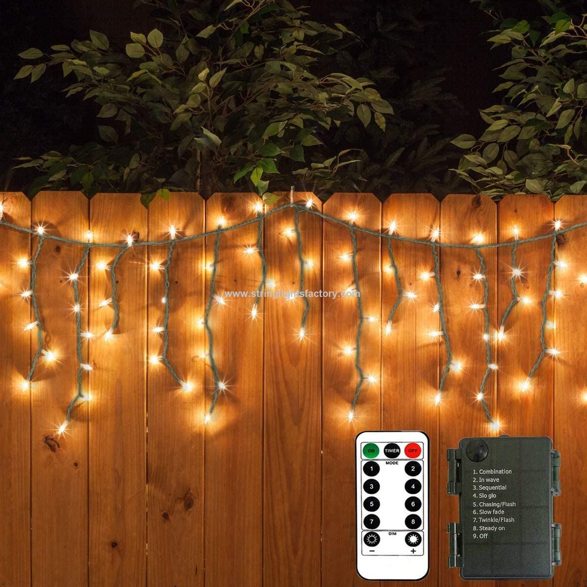 Fairy Curtain Lights Garden Icicle Lights, Battery Powered 102 Led Outdoor String Light